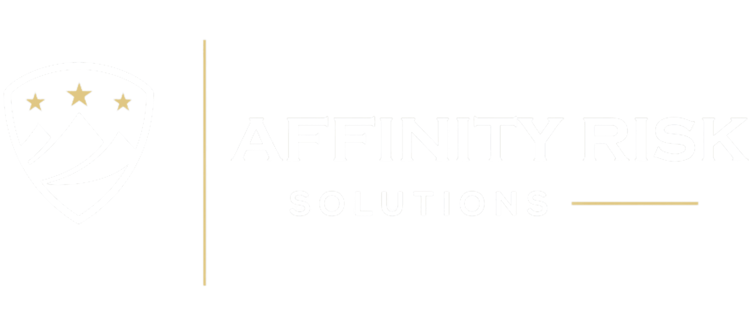 afr-logo-white Logo for Affinity Risk Solutions featuring three stars above mountain peaks in a shield, with the company name to the right and a horizontal gold line below.
